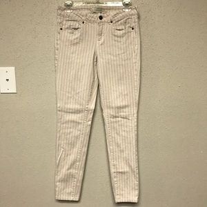 Pink and white vertical striped jeans